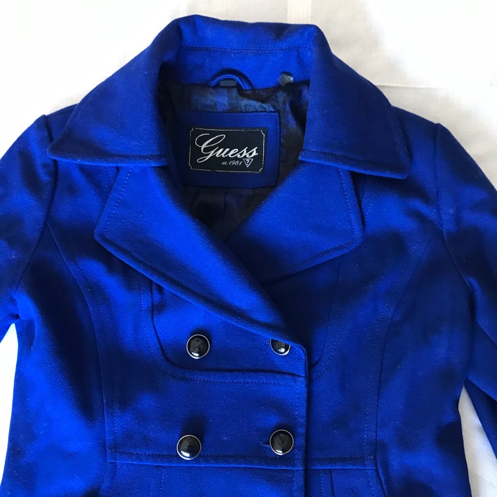 Guess Jeans Royal Blue Wool-Blend Peacoat, size L